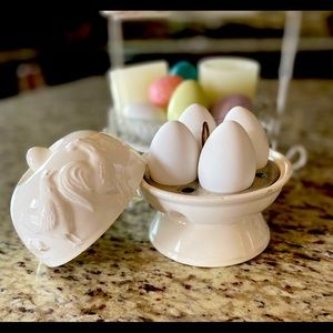 Vintage egg cooker Easter decor ceramic rooster